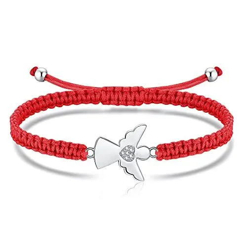 Produktbild: Jrêveinfini Schutzengel Armband Damen Mädchen Kinder Silber 925, Engel Schutzengel Taufe Stoff Rot Armband Kommunion Mädchen, Glücksbringer Firmung Schulanfang Schulkind Geschenke Frauen Mädchen