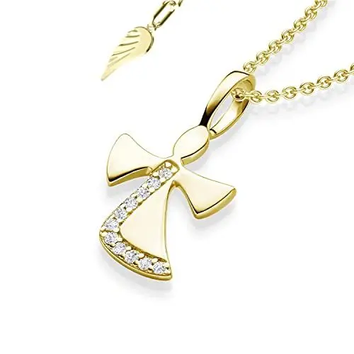 Produktbild: Schutzengel Kette Mädchen Gold (Silber 925 vergoldet)| Engel-Anhänger Halskette | Kinder-Schmuck Erst-Kommunion Tauf-Geschenk Konfirmation Firmung Geburt Taufe | Goldkette Kinderkette Taufkette