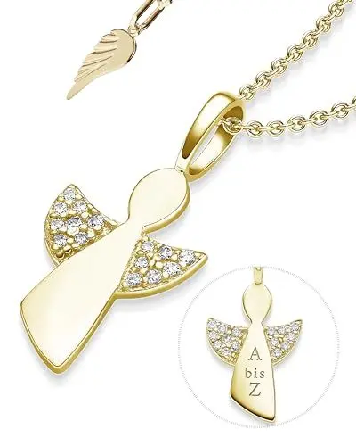 Produktbild: Schutzengel Kette Mädchen Gold (Silber 925 vergoldet) | Engel-Anhänger Halskette | Kinder-Schmuck Erst-Kommunion Tauf-Geschenk Konfirmation Firmung Geburt Taufe | Goldkette Kinderkette Taufkette