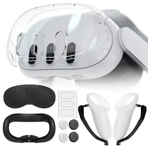 Produktbild: Schutzhülle Set für Meta Quest 3, 6-in-1 Zubehör Set für Meta Quest 3 Inklusive 2 Controller Strap Tastenwippenkappen Shell Schutzhülle Gesichtsabdeckung Lens Cove Kamera-Schutzfolie