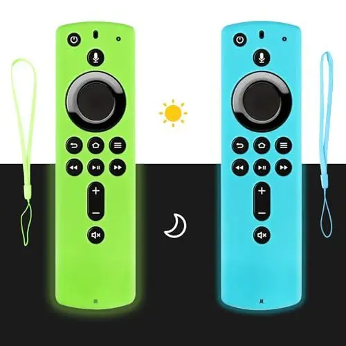 Produktbild: Schutzhülle für Firestick-Fernbedienung BHHB Fire TV Stick Fernbedienung hülle Silikon Kompatibel mit Fire TV Stick 4K/4K Max Alexa Sprachfernbedienung (3rd Gen) Nachtglühen - (Blau&Grün)