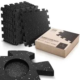 Produktbild: bemaxx Bodenschutzmatte Fitness – 9 Gummi-Matten pro Set: Gym-Matte Fitnessgeräte Sport-Matte Puzzlematte Laufbandmatte Fitness-Matte Unterlegmatte Sportgeräte Trainingsmatte Bodenmatte Gymnastikmatte