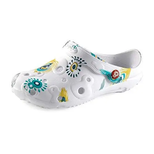 Produktbild: Schu'ZZ - Bedruckte Globula – Damen-Clog aus Kunststoff – bequem, leicht, sehr robust – CE-zertifiziert – für Zuhause und Aktivitäten im Freien, Pfauenfeder, 36 EU