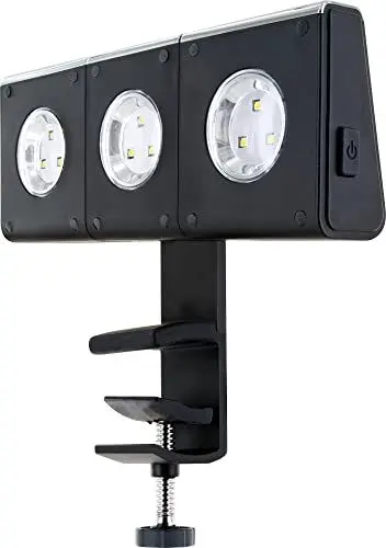Produktbild: SCHWAIGER 658163 Grill-Leuchte LED BBQ-Licht Klemm-Lampe 3 Strahler Schraubklammer neigbar auseinanderziehbar hitzebeständig inkl. Batterien