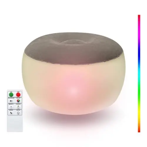 Produktbild: SCHWAIGER Sitzhocker LED beleuchtet aufblasbar Pouf Hocker Fußhocker Ø 55 cm RGB Licht mit Fernbedienung IP44 120kg belastbar für Outdoor Garten Terrasse Balkon Party Feier Kinder Hochzeit Festival