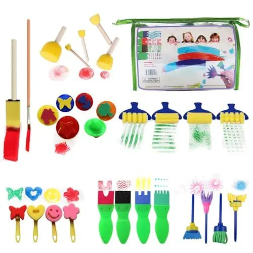 Produktbild: Schwamm Farbe Pinsel Kits,Malerei Pinsel Zeichnung Werkzeuge für Kleinkind,LLOGVLTU Kinder Pinsel Schwamm Kits,Kinder Malwerkzeuge Set,Kinder DIY Stempel Schwamm Malerei Pinsel Set 29 Stücke.