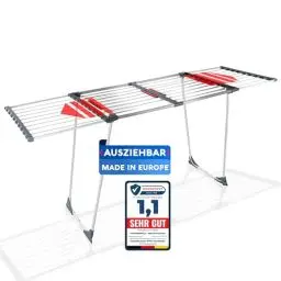 Produktbild: SCHWANFELD® Wäscheständer ausziehbar (20M TROCKENLÄNGE) - Wäscheständer hoch - Premium Wäschetrockner Ständer - Faltbarer Wäscheständer XXL - ausziehbarer Wäscheständer - Standtrockner rutschfest