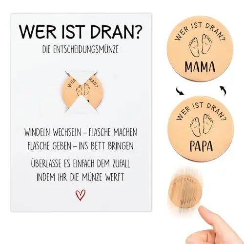 Produktbild: Schwangerschaft Geschenk Entscheidungsmünze Geschenke zur Baby Geburt Geschenkidee für Werdende Mütter Werdender Väter Neue Papa Mama Taufgeschenke Jungen Mädchen (Rosegold)