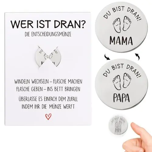Produktbild: Schwangerschaft Geschenk Entscheidungsmünze Geschenke zur Baby Geburt Geschenkidee für Werdende Mütter Werdender Väter Neue Papa Mama Taufgeschenke Jungen Mädchen (Silberig)