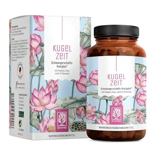 Produktbild: Schwangerschaftsvitamine - Komplex für alle Trimester mit Folsäure als Folat, Chrom, Eisen, Jod & 7 Vitamine Vegan - Unterstützung in der Schwangerschaft - Kugelzeit von Naturtreu®