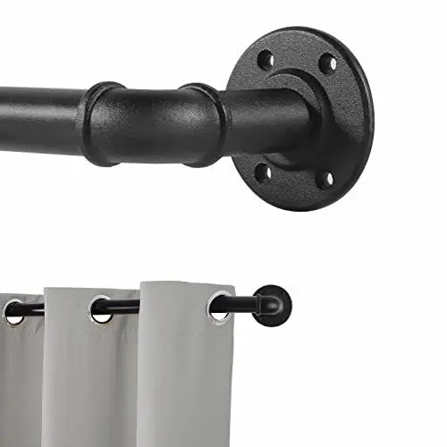 Produktbild: Schwarz Gardinenstange Ausziehbar Metall, Industrie Verstellbare Ausziehbare Gardinenstangen für Ösenvorhänge, Industrielle Vorhangstange für Fenster 80 cm - 218 cm, Raumteiler Spannstange.
