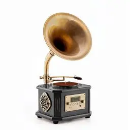 Produktbild: Schwarz Retro Plattenspieler, Schallplattenspieler mit Bluetooth, Phonograph, FM-Radio, Bedienung per Fernbedienung