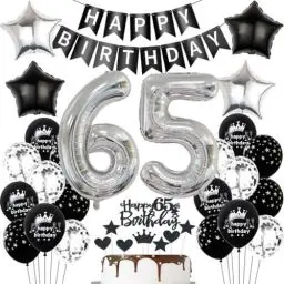 Produktbild: Schwarz Silber Luftballons 65. Geburtstag Dekoration,Schwarz Silber Geburtstagsdeko 65 Jahre Frauen Männer,Schwarz Ballons 65. Geburtstag Mann, Schwarz 65 Jahre Tortendeko,Schwarz 65. Party Deko