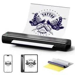 Produktbild: Schwarz Tattoo Drucker Bluetooth, Tattoo Stencil Drucker mit 10 Tattoo Transfer Papier, Zoolion Thermodrucker Tattoo kompatibel mit Smartphone & PC, Tattoo Drucker für Anfänger, Tattoo Künstler