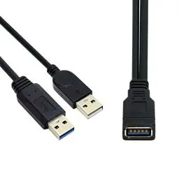Produktbild: Schwarz USB 3.0 Buchse auf Dual USB Stecker Extra Power Data Y Verlängerungskabel für 2,5 Zoll mobile Festplatten KabelCC