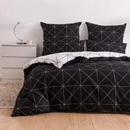 Produktbild: Schwarze Bettwäsche 135x200 Kariert Aesthetic Modern Bettwäsche Schwarz Weiß Muster Set 2er Set Microfaser Tumblr Bettbezug 135 x 200 Einzelbett Set und 80x80 Kissenbezug fürs Bettdecke Duvet Cover