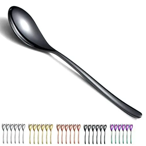 Produktbild: Schwarze Esslöffel 6 Stück, Kyraton 20,3 cm Edelstahl, Titanbeschichtung, schwarzer Tafellöffel, Suppenlöffel, Besteckset, robust, leicht zu reinigen, Dessertlöffel, spülmaschinenfest