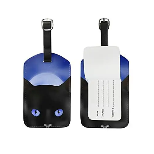 Produktbild: Schwarze Katze Kofferanhänger mit Adressschild Lustig Leder Gepäckanhänger ID Etikett mit Namenschild für Reise Koffer Tasche(3PACK)