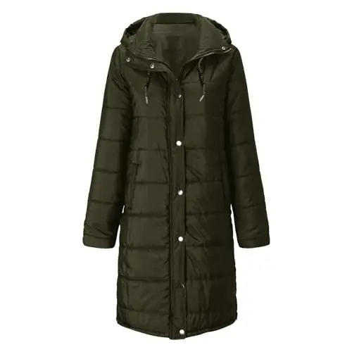 Produktbild: Schwarze Kurze Damen Lange Jacke Damen Daunenweste mit Kapuze Winter warme lange Weste ärmellose lange Steppweste leichte Winterjacke Daunenjacke Outdoor Pufferjacke Winter Kunstfelljacken (Green, XL)