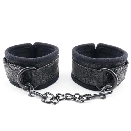Produktbild: Schwarze Leder Sex Handschellen für Bondage Fesseln - Frauen und Männer Bondage Handschellen für SM Spiele - Leder Sexspielzeug BDSM Handschellen Bondage-Manschette für Sexspiele (Schwarz)