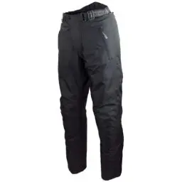 Produktbild: Schwarze Motorradhose in Kurzgröße L mit herausnehmbarem Thermofutter, Protektoren und Weitenverstellung, für Sommer und Winter