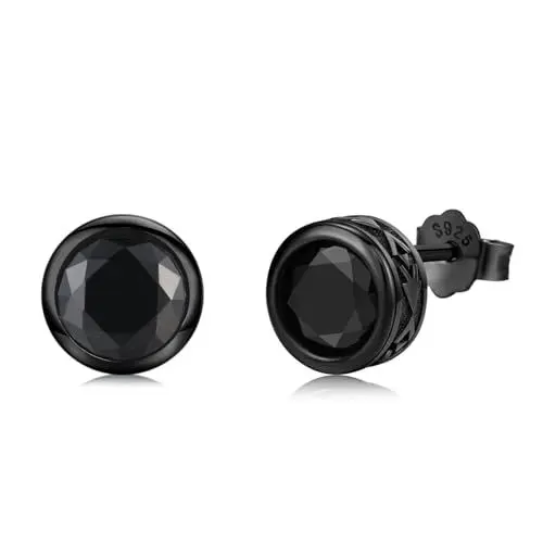 Produktbild: Schwarze Ohrstecker 925erSterling Silber Geometrie Schwarze Herren Ohrringe Punk Gothic Schwarzer Schmuck Weihnachten Geschenke für Damen