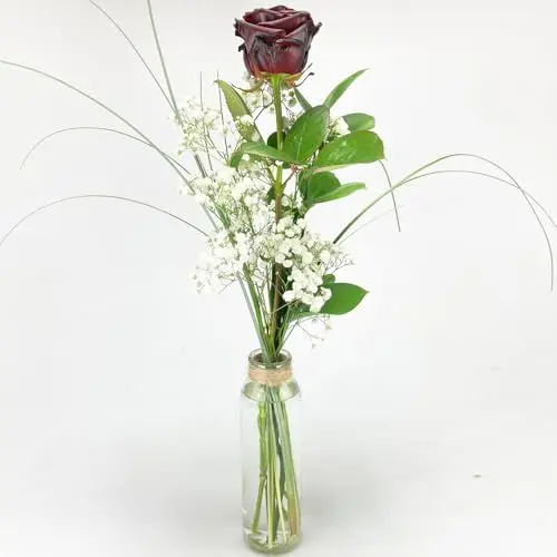 Produktbild: Schwarze Rose mit Schleierkraut und Gräsern - Inklusive Vase und Grußkarte