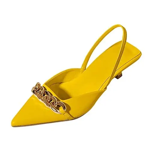 Produktbild: Schwarze Schuhe Damen Ballerinas Damen Elegant einfarbige Lederoberfläche Metallschnalle Spitze Zehe mittlerer Absatz Freizeitschuhe Hohe Sneaker Damen Schnürschuhe Damen Winter (Yellow, 39)