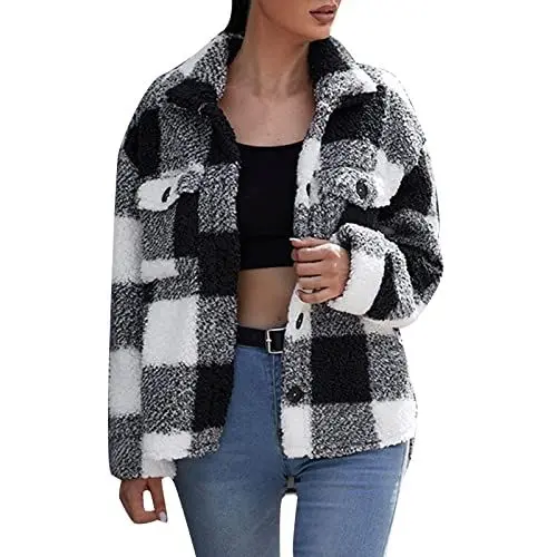 Produktbild: Schwarze Steppjacke Damen Weste Damen Mit Kapuze Damen lose karierte Patchwork-Jacke Langarm Button-Down-Jacke Winter-Jacke Leichte Daunenjacke Steppmantel FüR Den üBergang (A, S)