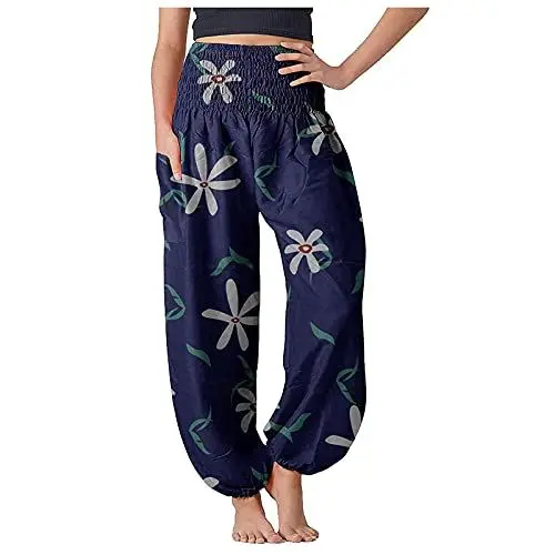 Produktbild: Schwarze Stoffhose Damen Business Stoffhose Hosen Boho Hosen Hosen bequemer Tischtennis Boxhosen für Frauen Boho die Hosen in der Hippiehose Schwarze Stoffhose Damen Business Stoffhose Hosen (Navy, L)