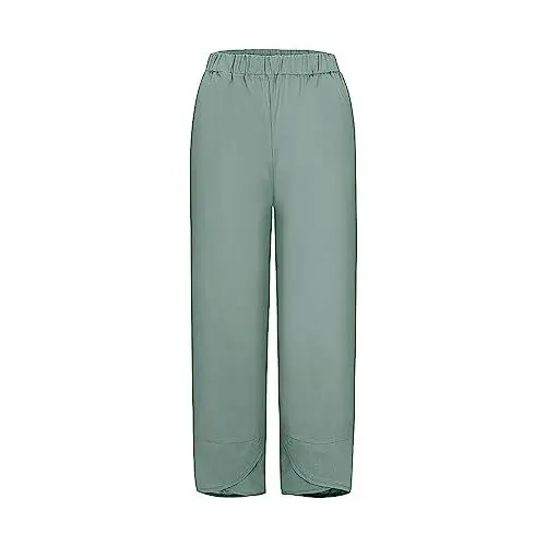 Produktbild: Schwarze Stoffhose Damen High Waist Wollhose Frauen Mode Einfarbig Baumwolle Flachs Elastische Lange Hosen Strand Freizeit Hosen Schwarze Hose Damen Elegant Stoff Hose Blau (Mint Green, XXXXXL)