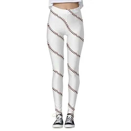 Produktbild: Schwarze Stoffhose Damen High Waist Wollhose hose Kuh Baseball Print Strumpfhosen Leggings Yoga Sport Leggings für Damen Leggings mit hoher Taille Weite Hose Mit Gummizug Damen Damen GüRtel (White, S)
