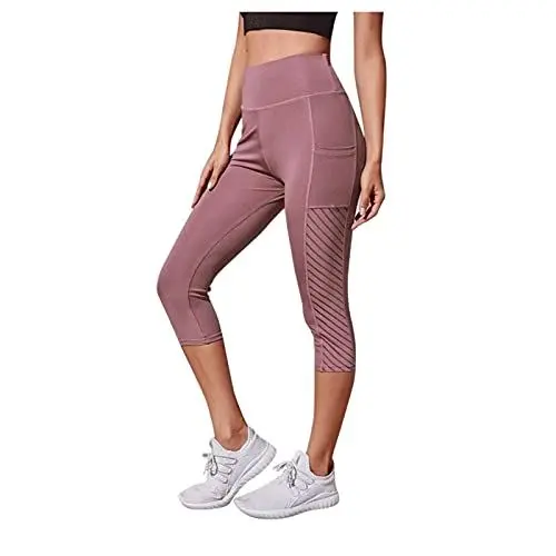 Produktbild: Schwarze Stoffhose Damen üBergrößE 7/8 Hosen hose High Leggings Yoga-Fitness Hüfte nahtloser Schweiß Leggings Taille Damenschutz-Yoga-Hosen Stoffhose Schwarz Damen Weit S Hosen Damen hose (Pink, L)