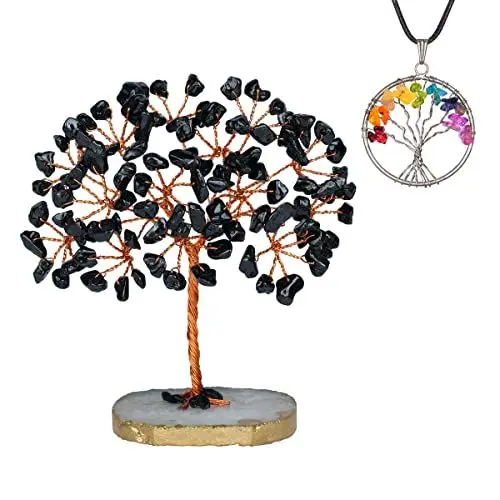 Produktbild: Schwarze Turmalinkristalle – Kristalle und Steine ​​– Kristallbaum des Lebens – Wohnzimmer-Heimdekoration – schwarzes Dekor – Chakra-Baum – spirituelle Geschenke für die Frau- Bürodekoration