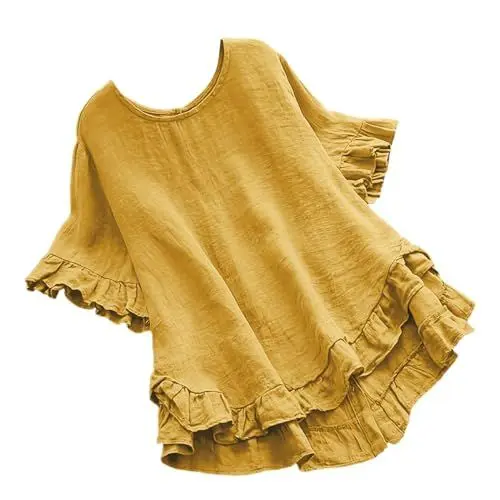 Produktbild: Schwarze Wickelbluse Damenbluse Kurzarm Sommer Baumwolle Oversize Bluse Damen Sommer bunt sommershirts Damen leicht und luftig große größe Baumwolle Shirt Damen longarm