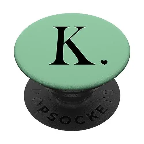 Produktbild: Schwarzer Buchstabe K Initiale Herz Monogramm Grün PopSockets Klebender PopGrip
