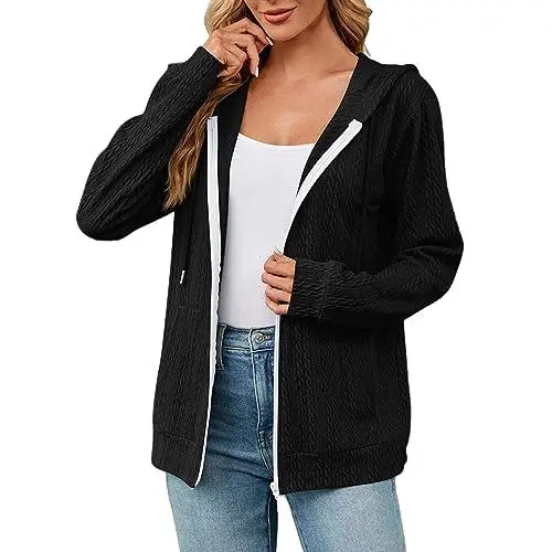 Produktbild: Schwarzer Hoodie Damen Oversize Vliesjacke Damen Niedliche Damen-Kapuzenpullover, Teenager-Mädchen-Herbstjacke, übergroße Sweatshirts, lässige Damen Hoodie Oversize Hoodie Jacke Damen (Black, S)