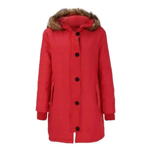 Produktbild: Schwarzer Mit Ärmeln Damen Parka Pufferjacke Wintermantel Reißverschluss Kapuzenmantel mit Kragen Thermowarmer beheizter Mantel Herbstoberbekleidung mit Taschen Klassisch Langarm (Red, XXL)