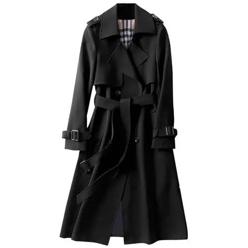 Produktbild: mantel damen schwarz winter Trenchcoat Lang Wintermantel Winddichter Windjacke Zweireiher Jacke Übergangsmantel Klassische Mantel Herbst Frühling Frauenmantel Damenmantel steppjacke damen leicht
