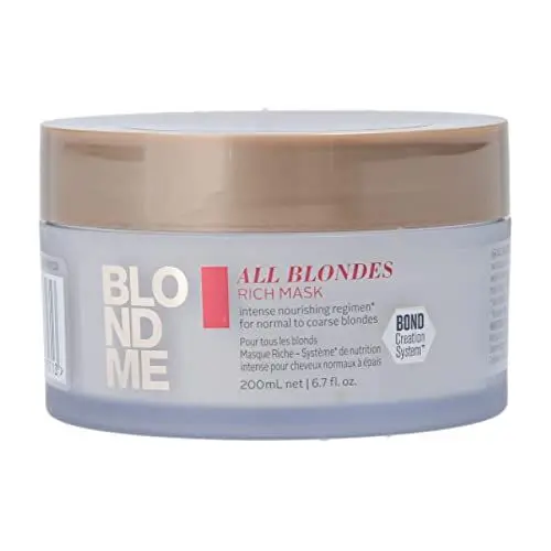 Produktbild: Schwarzkopf Professional BLONDME All Blondes Rich Mask Haarmaske Intensive Haarpflege Für Gefärbtes Aufgehelltes Blondiertes Haar Haarkur Kaschmir Feuchtigkeitsmaske Für Weiches Glattes Haar 200 ml