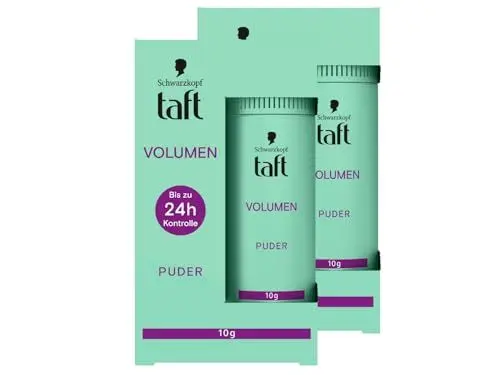 Produktbild: Schwarzkopf Taft Haarstyling Puder Volumen (2x 10g), Volumen-Haarpuder für voller aussehendes Haar, für bis zu 50 Anwendungen, veganes, Styling-Puder