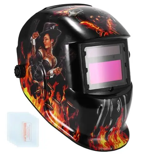 Produktbild: Schweißhelm Automatik, Solarbetriebene Schweißhelm mit Automatischer Verdunkelung,Verstellbarer und Bequemer Schweißmaske Schattierungsbereich 9–13,Geeignet für Wig,MIG,ARC,Schweißen（Rote Flamme）