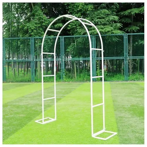 Produktbild: Schwer Rosenbogen Verzinkt Gartenbogen, Aus Metall Stabil Rosenbögen, Stabil Metall Torbogen für Verschiedene Kletterpflanzen, Freistehend Rosengestell für Garten Dekoration (White, W 350 X H 220 cm)