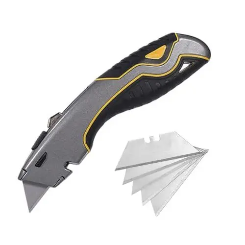 Produktbild: Schweres Dienstprogramm-Messer mit Einziehbarer Klinge - 180 mm Länge - Enthält 5 Ersatzklingen - SK5 Trapezklinge - Teppichmesser, Kartonschneider