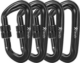 Produktbild: Schwerlast Alu Karabinerhaken Schlüsselanhänger Karabiner - Favofit 12KN (1224 kg) Schraubkarabiner Schwarz Groß für Hängematte Outdoor Camping - Mini Klein D-Ring für Schlüssel Hundeleine