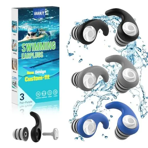 Produktbild: Schwimm Ohrstöpsel für Erwachsene - 3 Paar Wasserdichte Wiederverwendbare Silikon Schwimmen Ohrstöpsel - Ohrschutz für Ideal zum Surfen, Dusche,Tauchen, und Anderen