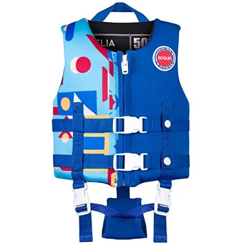 Produktbild: Schwimmanzug-Badebekleidung für Kinderwesten mit verstellbarem Sicherheitsgurt für Unisex-Kinder Geometrie Blau L