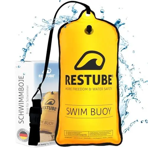 Produktbild: RESTUBE Schwimmboje Classic 12,5 l – Aufblasbare Sicherheitsboje & Drybag, PVC-frei, 12,5 kg Auftrieb – Für Schwimmen, Triathlon, Freiwasser, Kajak, Schnorcheln, höchste Sichtbarkeit