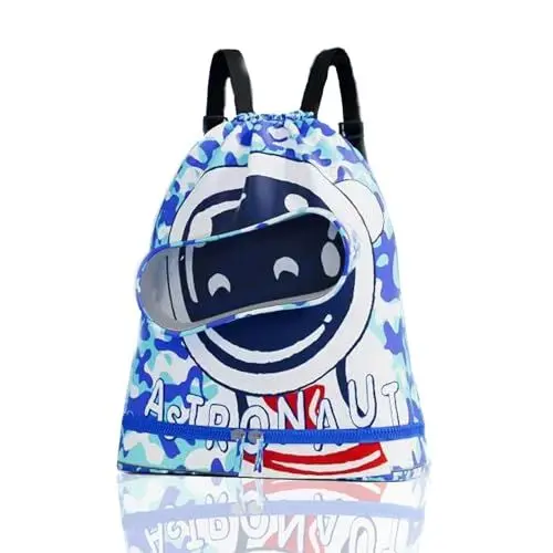 Produktbild: Schwimmrucksack mit hoher Kapazität,Badetaschen für Kinder,Trocken-Nass-Trennung cartoon Kinder-Strandtasche mit Kordelzug,Kinder-Schwimmtasche mit Schuhfach(Blau).