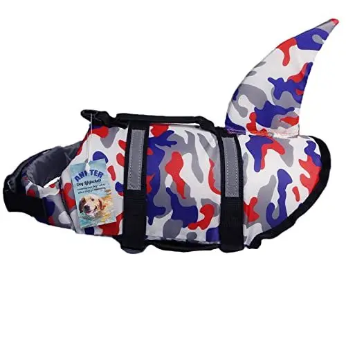 Produktbild: Schwimmweste Hund Pet Schwimmweste Hundeschwimmweste Badeanzug Haustier Schwimmen Vest für Hunde Lifesaver Größenverstellbar mit Griff für Kleine Mitte Groß Hunde (M, Rot Tarnung Hundeschwimmweste)